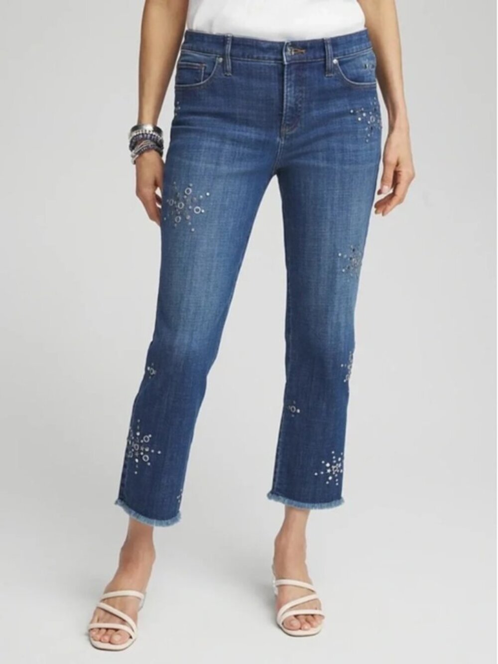 Chico’s So Slimming Girlfriend Crop Jeans Women’s Studded size 1.5